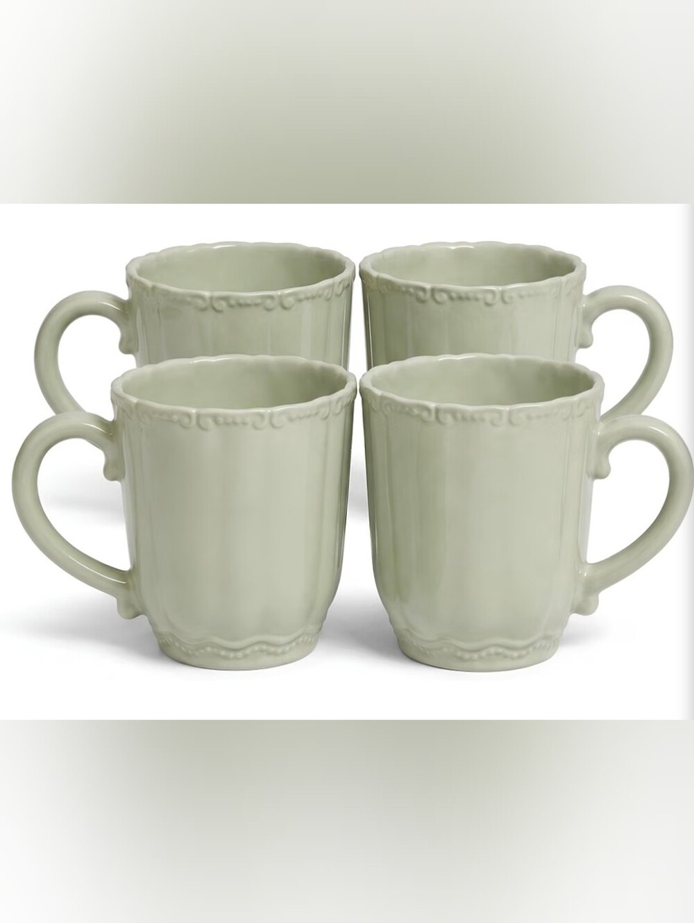 Vibrant Ceramic Set of 4 Bethany Sage Green Coffee Mugs | 15 oz | NEW IN BOX |
